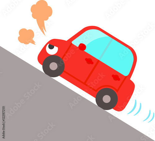 急な上り坂を走る自動車のキャラクター