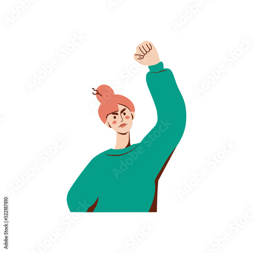 Young woman at a street demonstration. Political revolution. Protest. Vector flat illustration. 