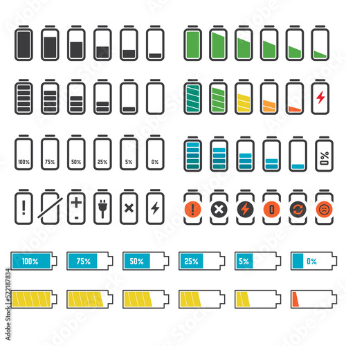 Batteries showing percentage, charging and low