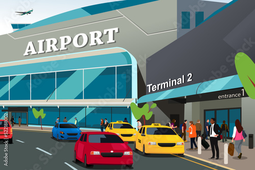 Traveling People Outside of an Airport Vector Illustration