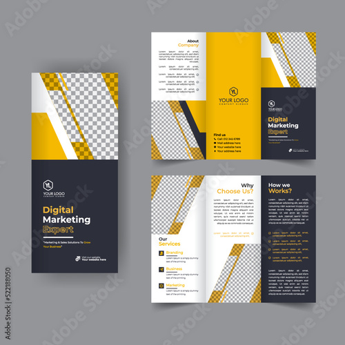 Business trifold brochure annual report cover, digital marketing tri fold corporate brochure cover or flyer design. Leaflet presentation. Catalog with Abstract geometric background. Modern template.