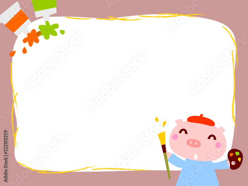 お絵かきするブタさんのフレーム