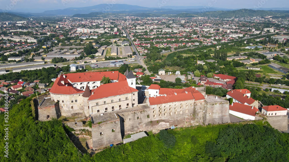 Top view of the fortress in the city of Mukachevo. Palanok Castle 