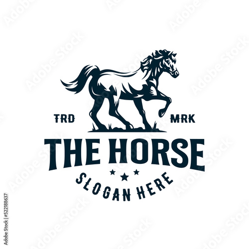 Horse logo emblem symbol mascot symbol for business or shirt design. Vector Vintage Design Elements.