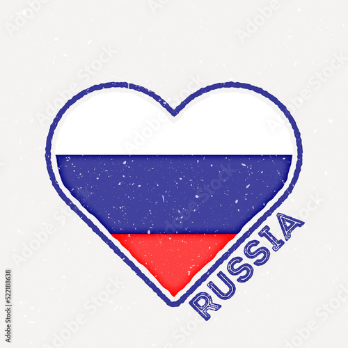 Russia heart flag badge. Russia logo with grunge texture. Flag of the country heart shape. Vector illustration.