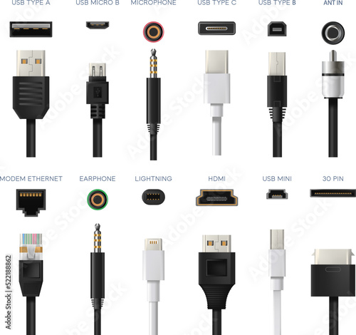 Connectors types, wires and adapters for devices