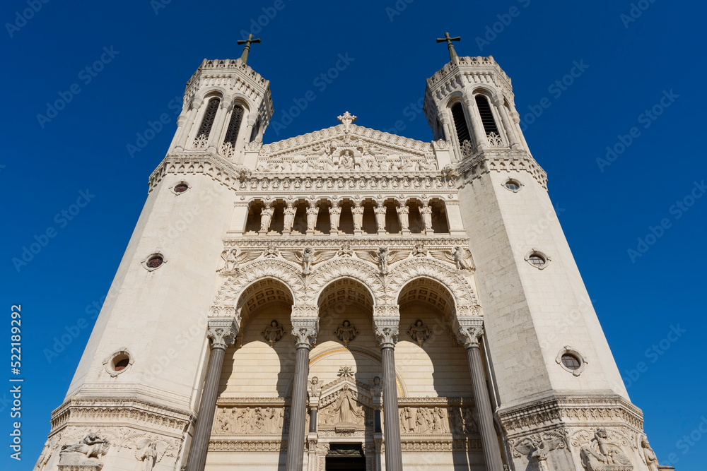 Facade of the famous Notre-dame-de-fourviere basilica in Lyon