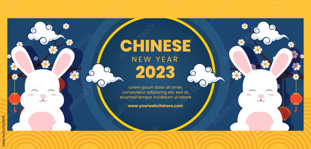 Naklejka premium Happy Chinese New Year Cover Template Hand Drawn Cartoon Flat Illustration