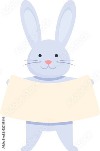 Easter rabbit with banner icon cartoon vector. Cute animal. Rabit gift
