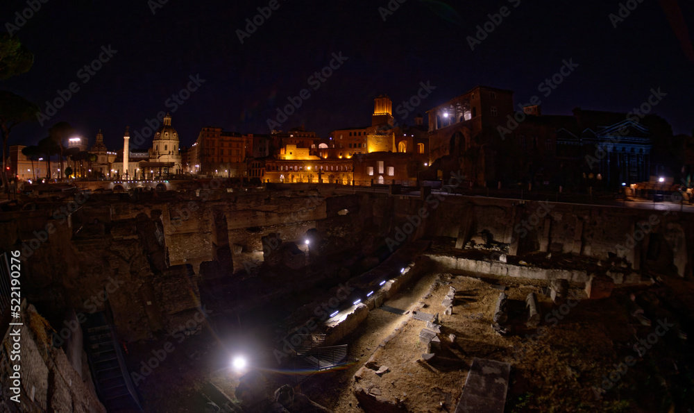 Night view of the Roman Forum (Foro Romano), ruins of ancient Rome, Italy
