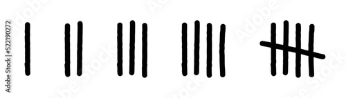 Tally marks prison jail vector wall count. Slash line and sticks hand drawn sorted by four and crossed out isolated on white background.