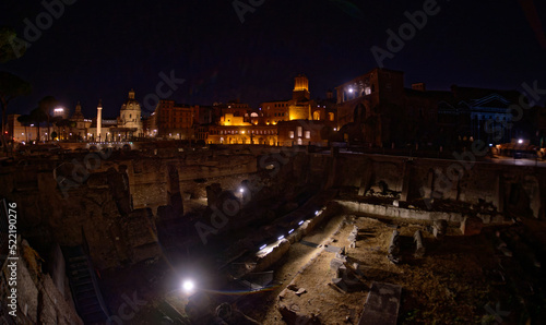 Night view of the Roman Forum (Foro Romano), ruins of ancient Rome, Italy 