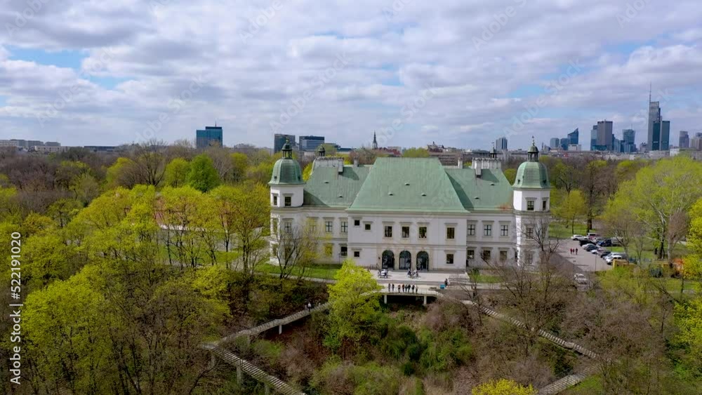 Drone video of Ujazdow Castle in Agrykola Park in Warsaw city, Poland, 4k Drone video of Ujazdow Castle in Agrykola Park in Warsaw city, Poland, 4k