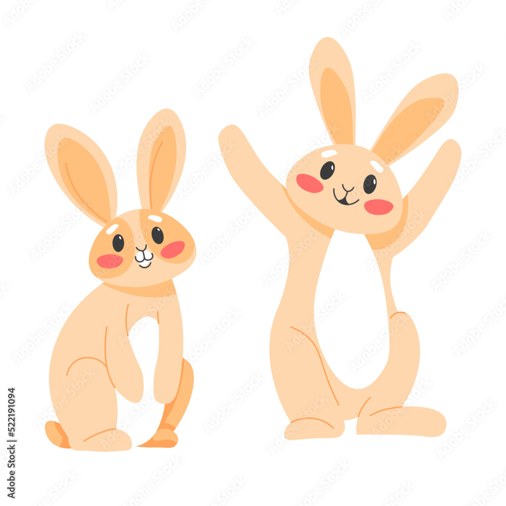 Cute rabbits, couple of hares or cheerful bunnies Cute rabbits, couple of hares or cheerful bunnies