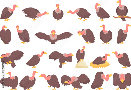 Vulture icons set cartoon vector. Animal bird. Africa prey