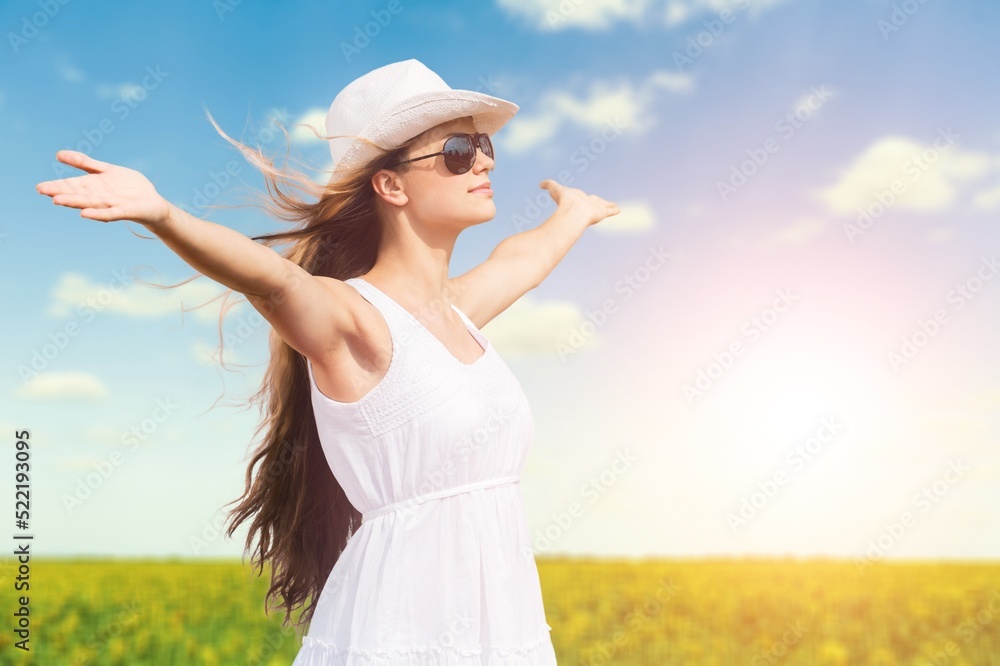 stylish attractive slim smiling woman in summer style fashion trend outfit carefree and happy, feeling freedom, stylish attractive slim smiling woman in summer style fashion trend outfit carefree and happy, feeling freedom,