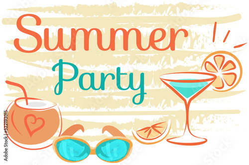 Good time banner hand drawn quote. Summer beach party related positive motivational lettering. Island vacation concept with palm trees and ocean. Summer party  posters  travel agency advertising