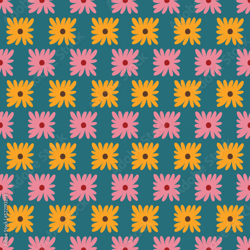 Retro style 70s flower repeat pattern floral vector illustration © Elinnet