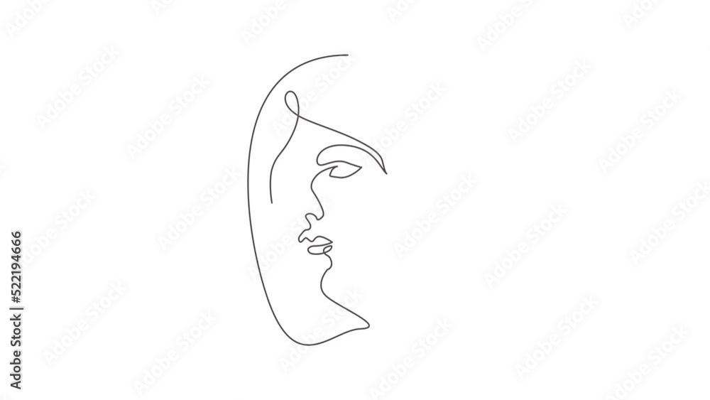 Animated self drawing of single continuous line draw beautiful aesthetic portrait woman abstract face. Pretty sexy model female silhouette minimalist style concept. Full length one line animation. Animated self drawing of single continuous line draw beautiful aesthetic portrait woman abstract face. Pretty sexy model female silhouette minimalist style concept. Full length one line animation.