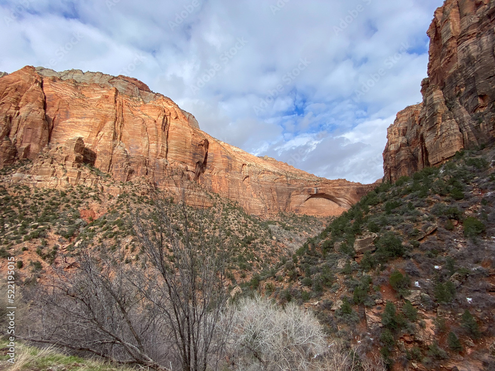 Fototapeta premium Photo of the Great Arch in Zion National Park along the Zion Park Blvd and Zion-Mt Carmel Highway located in Springdale, Utah, United States USA .