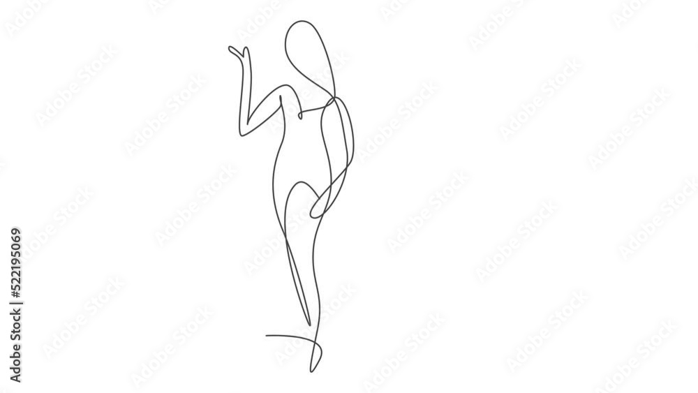 Animated self drawing of continuous line draw beauty woman feminine face abstract portrait print. Modern minimalism female silhouette art style concept. Full length single line animation illustration. Animated self drawing of continuous line draw beauty woman feminine face abstract portrait print. Modern minimalism female silhouette art style concept. Full length single line animation illustration.