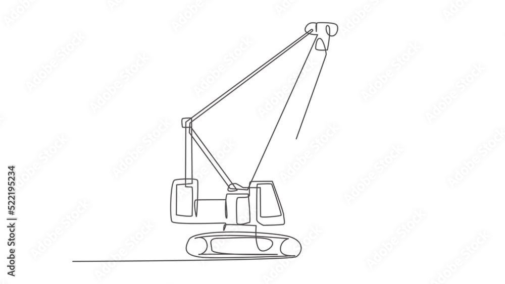 Animated self drawing of one continuous line draw crane truck for building construction, business commercial vehicles. Heavy construction trucks equipment concept. Full length single line animation. Animated self drawing of one continuous line draw crane truck for building construction, business commercial vehicles. Heavy construction trucks equipment concept. Full length single line animation.