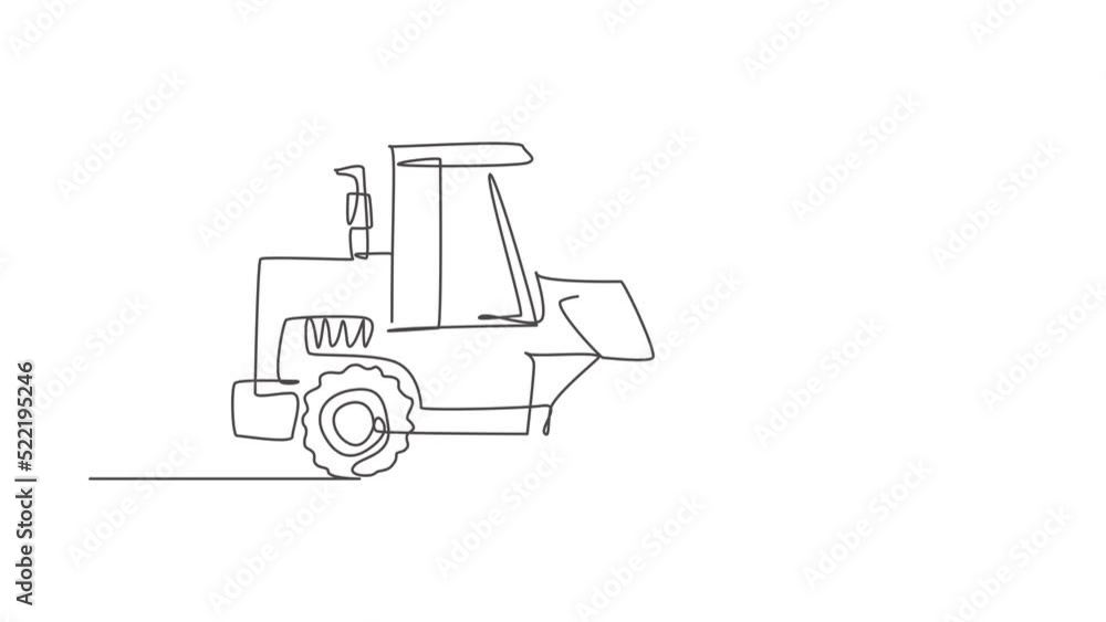 Animated self drawing of one continuous line draw bulldozer for digging soil, commercial vehicle. Heavy backhoe construction trucks equipment concept. Full length single line animation illustration. Animated self drawing of one continuous line draw bulldozer for digging soil, commercial vehicle. Heavy backhoe construction trucks equipment concept. Full length single line animation illustration.