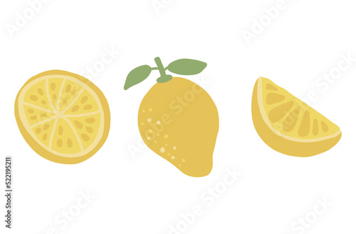 Lemon and lemon slice clipart. Summer juice isolated citrus yellow hand drawn illustration for menu, card, tshirt design