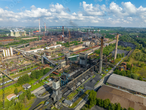 Industrial metallurgical plant in Ostrava (Czech Republic) Industrial zone, coal power plant. Aerial view. 