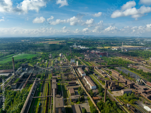 Industrial metallurgical plant in Ostrava  Czech Republic  Industrial zone  coal power plant. Aerial view. 
