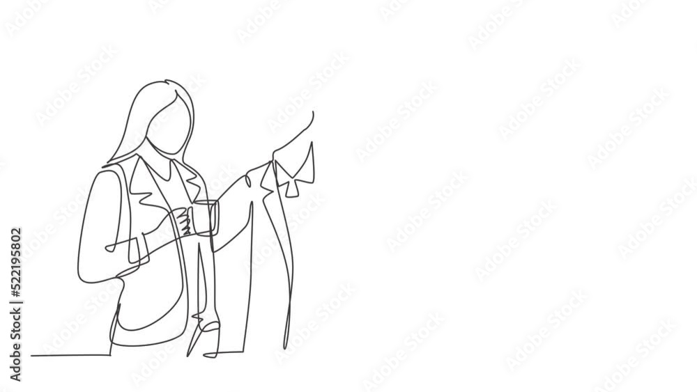 Animation of one line drawing of young male and female office workers pose together while holding a cup of coffee. Work office life concept. Continuous line self draw animated. Full length motion. Animation of one line drawing of young male and female office workers pose together while holding a cup of coffee. Work office life concept. Continuous line self draw animated. Full length motion.