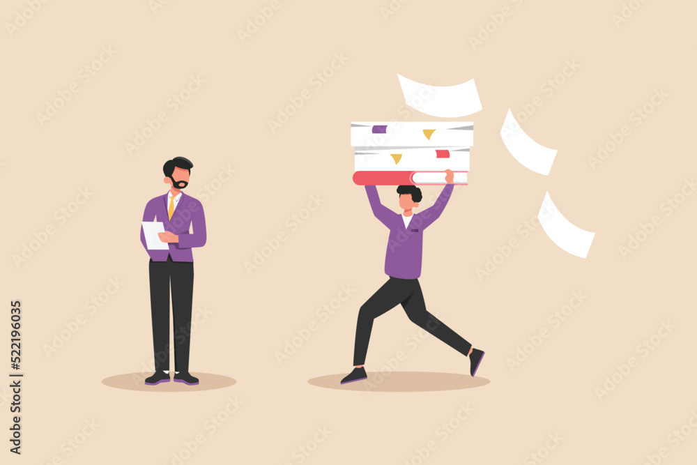 Office boy carry some document to the manager. Cleaning service concept. Colored flat graphic vector illustration isolated. Office boy carry some document to the manager. Cleaning service concept. Colored flat graphic vector illustration isolated.