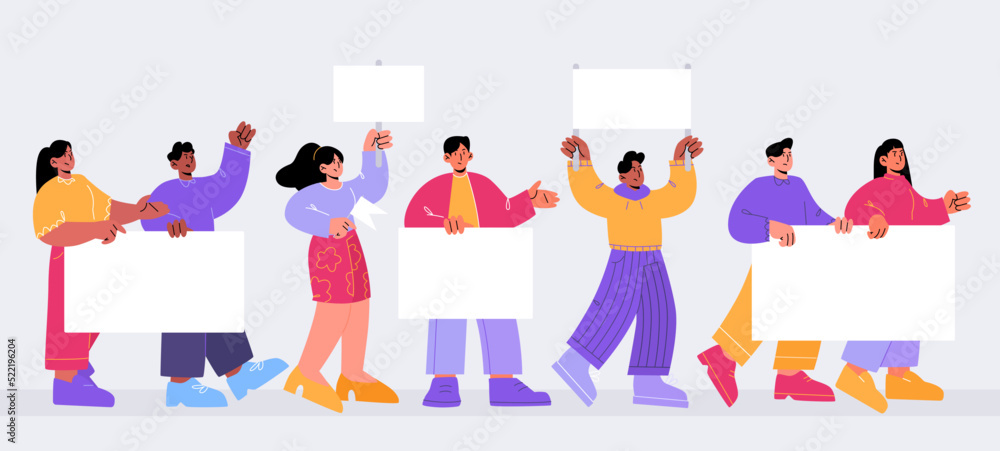 Rally, protest concept, people with placards and banners on rally ...