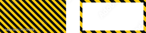 Warning frame with yellow and black diagonal stripes. Rectangle warn frame. Yellow and black caution tape border. Vector illustration on white background.