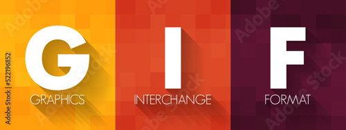GIF Graphics Interchange Format - type of bitmap image format, acronym text concept background