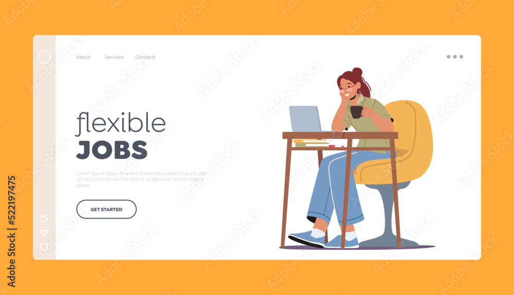 custom made wallpaper toronto digitalFlexible Jobs Landing Page Template. Relaxed Woman Freelancer Character Working on Laptop Sitting at Desk with Coffee