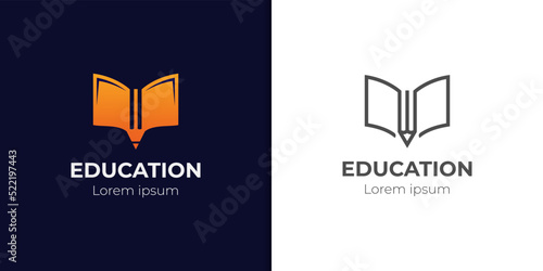 vector book and pencil logo icon design for education, writer, student logo symbol