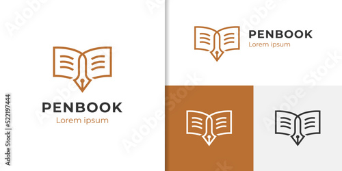book story life with feather logo icon design can be used author, education, quill ink symbol
