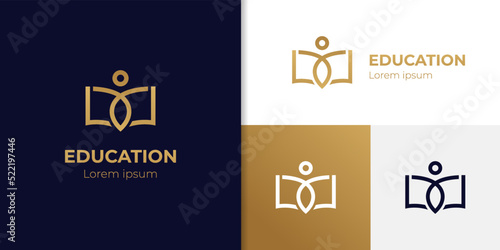 simple human person reading open book logo icon design for student, read book simple logo