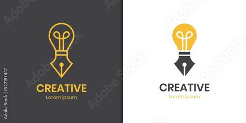 smart writer logo icon design with Light bulb and pencil logo symbol, creative idea vector logo design