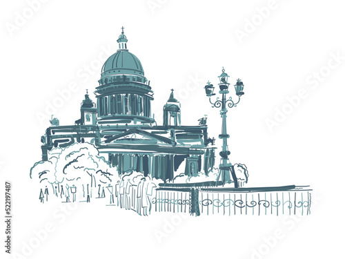 Saint Isaac Cathedral of Saint Petersburg landmark, Russia. Sketch for your design