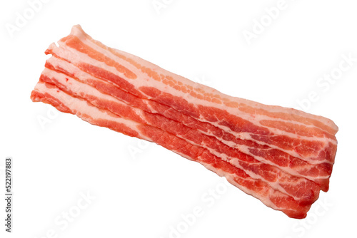 Raw bacon slices isolated on a white background.