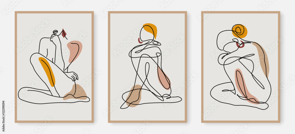 Woman Body Abstract Line Drawing Prints Set for Wall Decor. Abstract ...