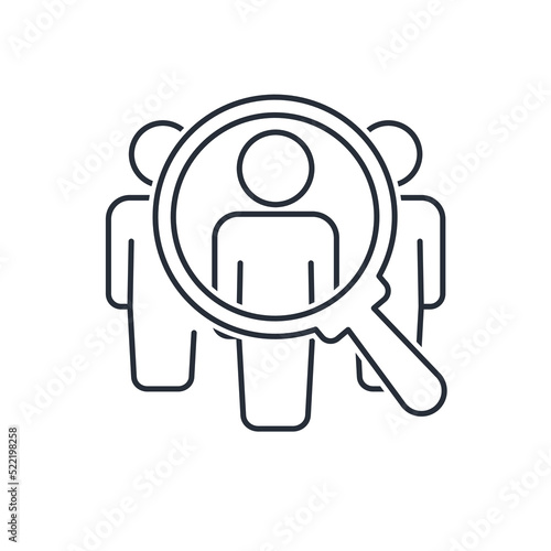 Consideration and selection of a candidate. Search job vacancy.Vector linear icon isolated on white background.