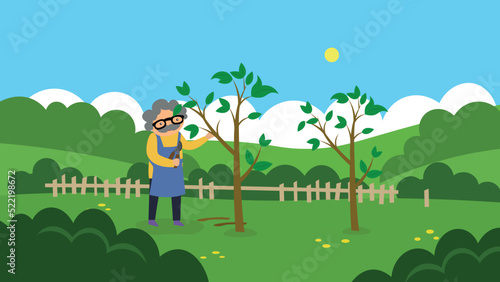 man pruning trees with pruners