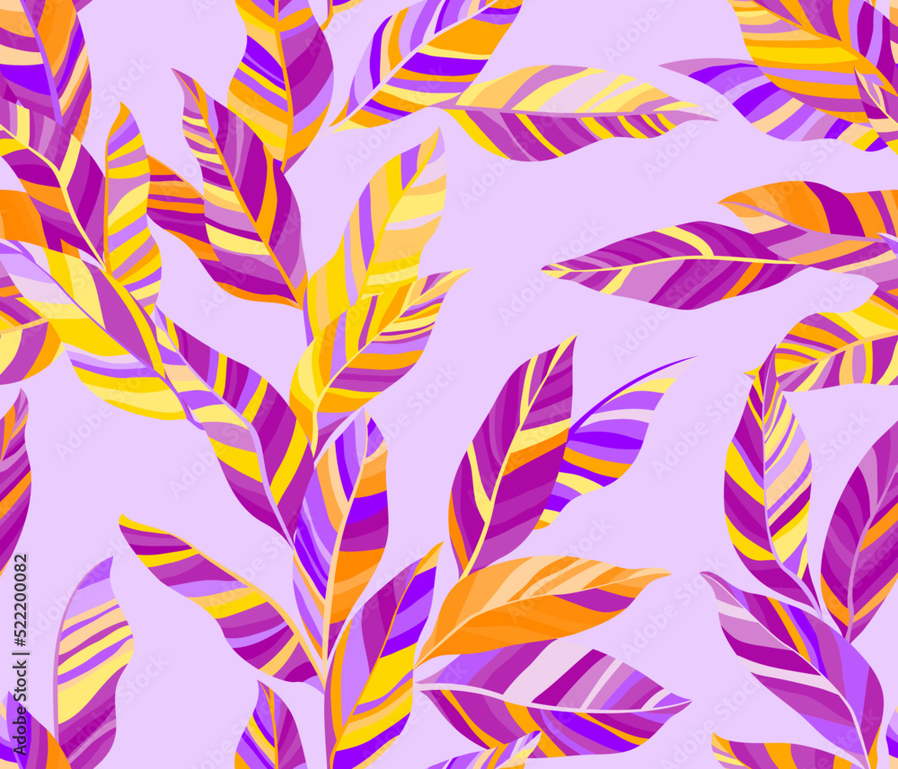Striped leaves tree branches vector seamless pattern summer fasion textile print design. Striped leaves tree branches vector seamless pattern summer fasion textile print design.