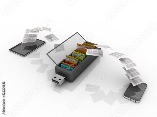 3d rendering mobile data sharing pendriver photo