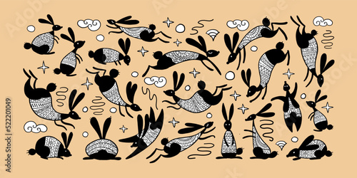 Happy chinese new year 2023 of the rabbit zodiac sign. Funny Bunnies concept ...