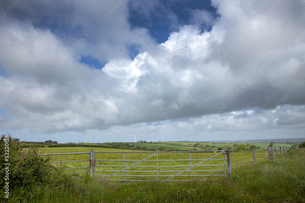 Hills and meadows. Vistas. Wales, England, UK, Great Brittain, clouds, fence,