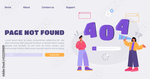 Error 404 page not found landing with confused characters thinking with question marks. Lost internet connection, server problem, web site maintenance or fixing alert, Line art flat Vector web banner